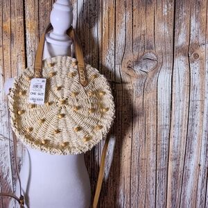 Style & Co Straw Wooden Beads round crossbody bag NWOT